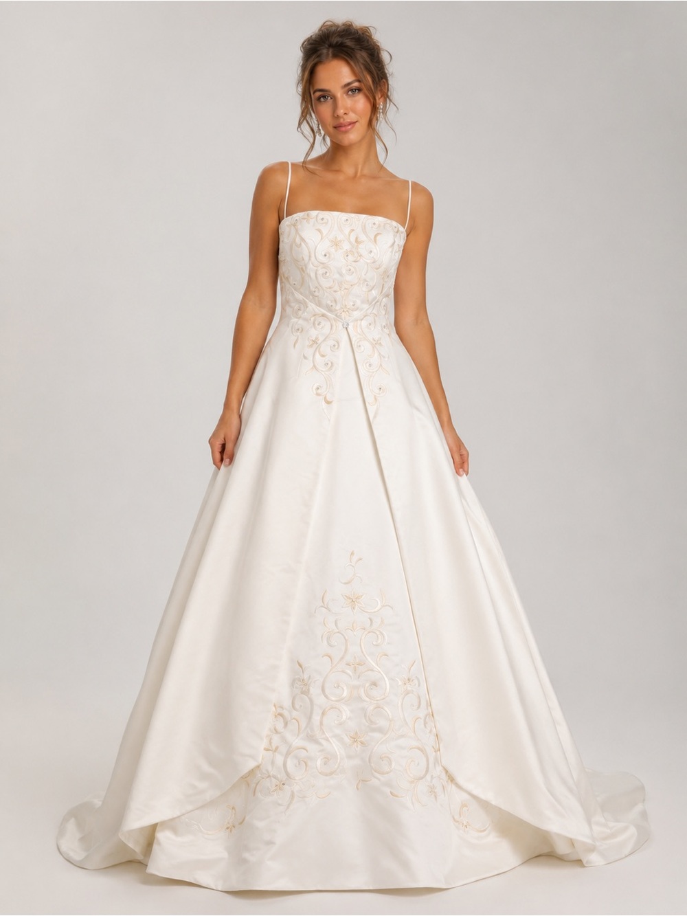 DaVinci Ivory Ball Gown with Gold Embroidery